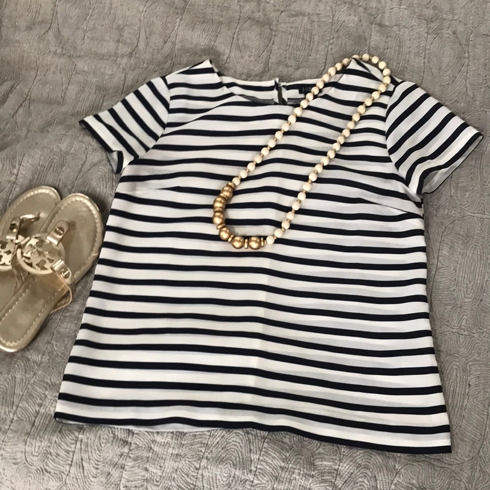 J CREW white and navy striped blouse